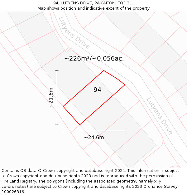 94, LUTYENS DRIVE, PAIGNTON, TQ3 3LU: Plot and title map