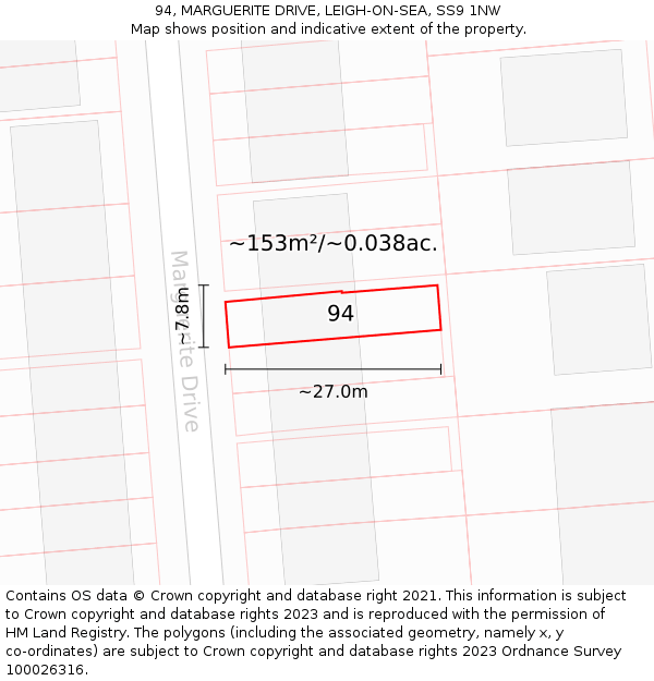 94, MARGUERITE DRIVE, LEIGH-ON-SEA, SS9 1NW: Plot and title map