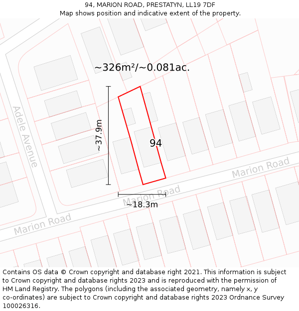 94, MARION ROAD, PRESTATYN, LL19 7DF: Plot and title map