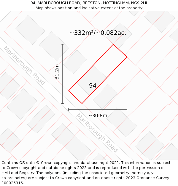 94, MARLBOROUGH ROAD, BEESTON, NOTTINGHAM, NG9 2HL: Plot and title map