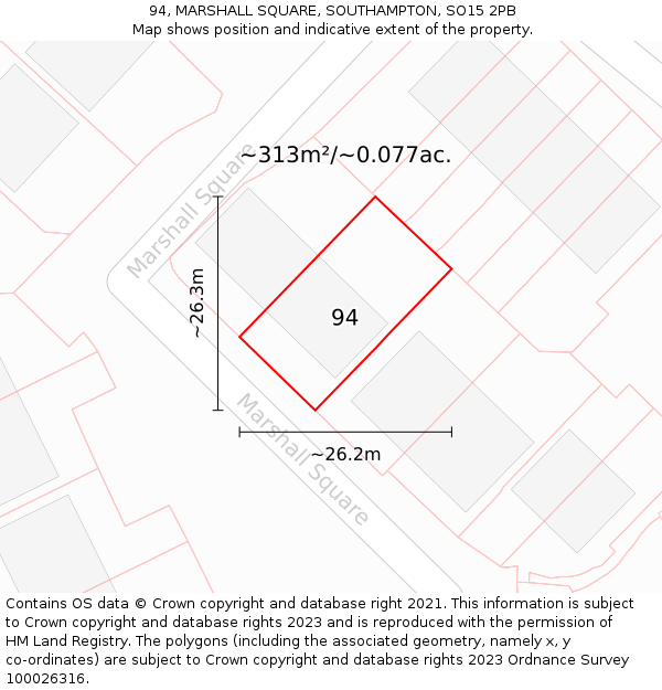 94, MARSHALL SQUARE, SOUTHAMPTON, SO15 2PB: Plot and title map