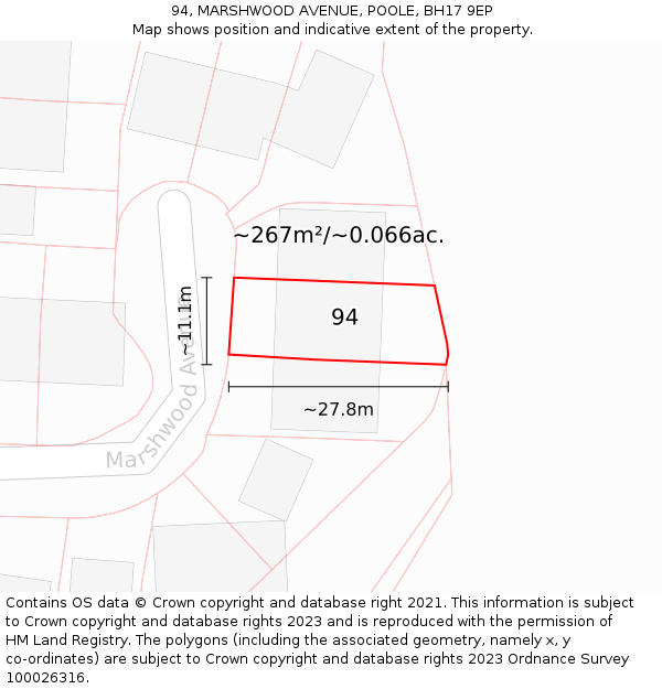 94, MARSHWOOD AVENUE, POOLE, BH17 9EP: Plot and title map