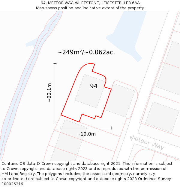 94, METEOR WAY, WHETSTONE, LEICESTER, LE8 6AA: Plot and title map