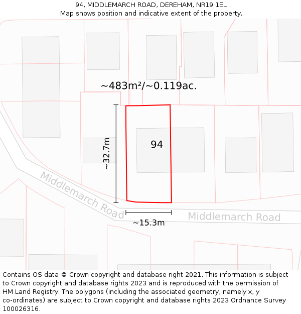 94, MIDDLEMARCH ROAD, DEREHAM, NR19 1EL: Plot and title map
