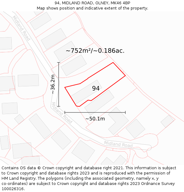 94, MIDLAND ROAD, OLNEY, MK46 4BP: Plot and title map