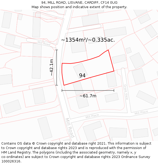 94, MILL ROAD, LISVANE, CARDIFF, CF14 0UG: Plot and title map