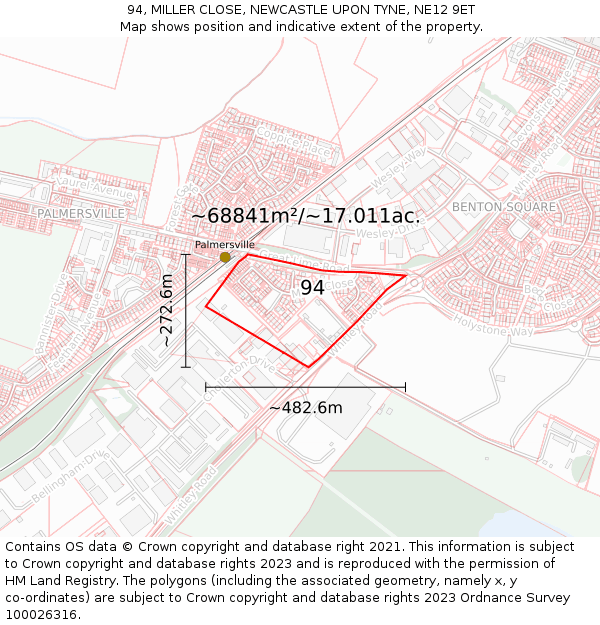 94, MILLER CLOSE, NEWCASTLE UPON TYNE, NE12 9ET: Plot and title map