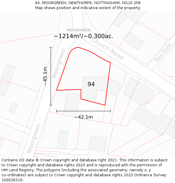 94, MOORGREEN, NEWTHORPE, NOTTINGHAM, NG16 2FB: Plot and title map