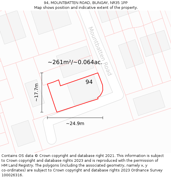 94, MOUNTBATTEN ROAD, BUNGAY, NR35 1PP: Plot and title map
