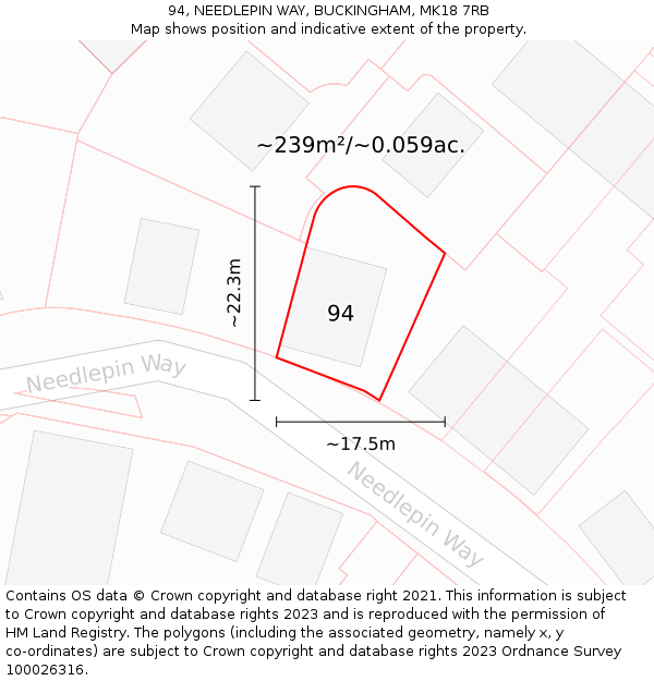 94, NEEDLEPIN WAY, BUCKINGHAM, MK18 7RB: Plot and title map