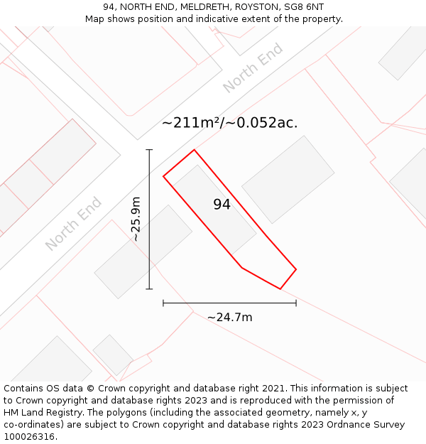 94, NORTH END, MELDRETH, ROYSTON, SG8 6NT: Plot and title map