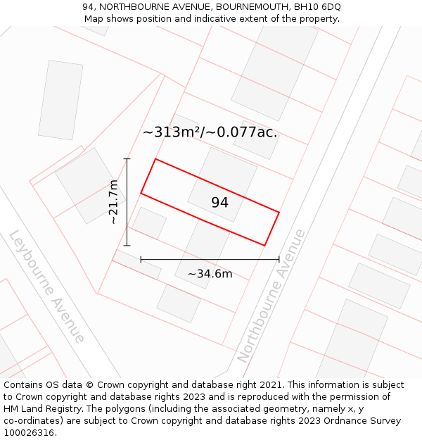94, NORTHBOURNE AVENUE, BOURNEMOUTH, BH10 6DQ: Plot and title map