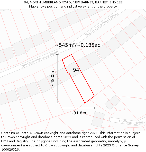 94, NORTHUMBERLAND ROAD, NEW BARNET, BARNET, EN5 1EE: Plot and title map