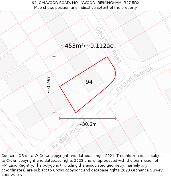 94, OAKWOOD ROAD, HOLLYWOOD, BIRMINGHAM, B47 5DX: Plot and title map