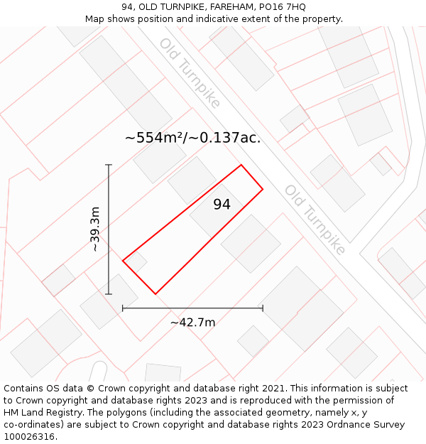 94, OLD TURNPIKE, FAREHAM, PO16 7HQ: Plot and title map