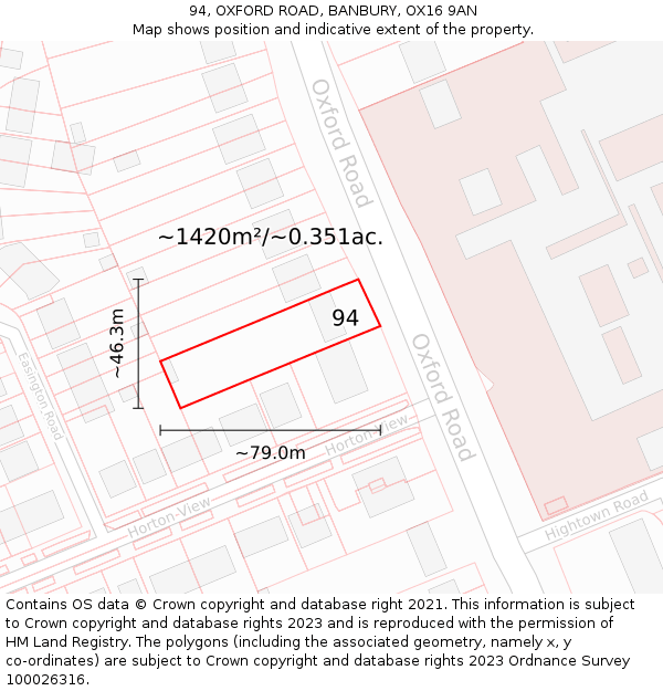 94, OXFORD ROAD, BANBURY, OX16 9AN: Plot and title map