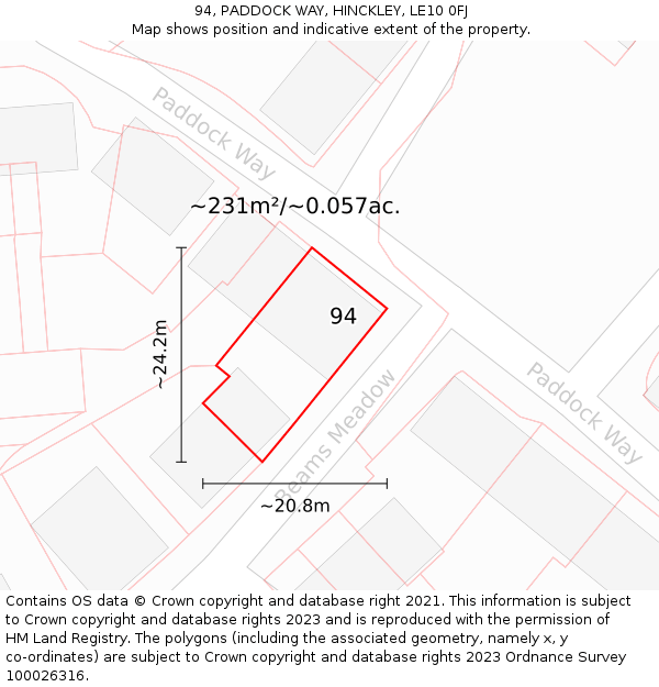 94, PADDOCK WAY, HINCKLEY, LE10 0FJ: Plot and title map