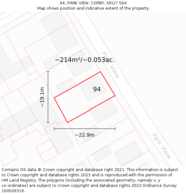 94, PARK VIEW, CORBY, NN17 5AX: Plot and title map