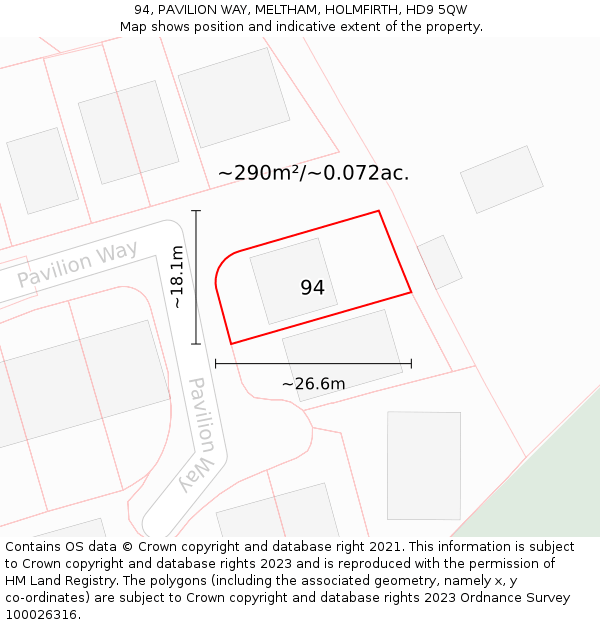 94, PAVILION WAY, MELTHAM, HOLMFIRTH, HD9 5QW: Plot and title map