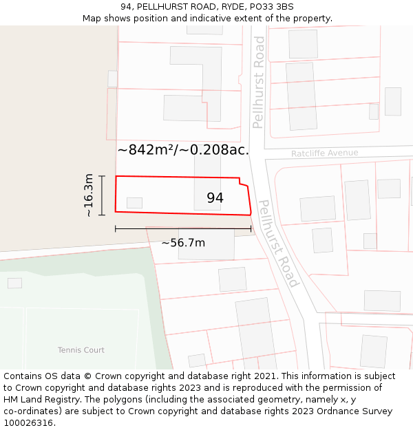 94, PELLHURST ROAD, RYDE, PO33 3BS: Plot and title map