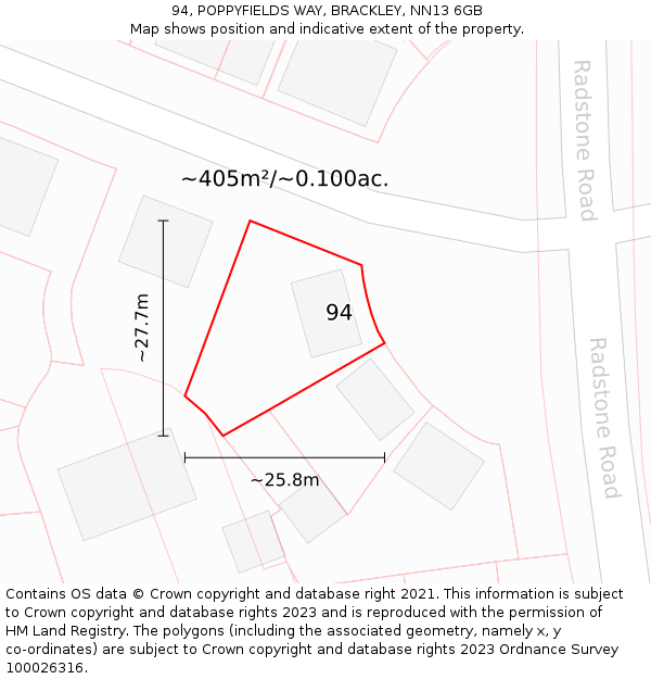 94, POPPYFIELDS WAY, BRACKLEY, NN13 6GB: Plot and title map