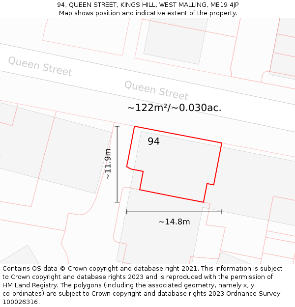 94, QUEEN STREET, KINGS HILL, WEST MALLING, ME19 4JP: Plot and title map