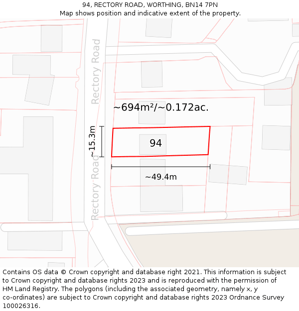 94, RECTORY ROAD, WORTHING, BN14 7PN: Plot and title map