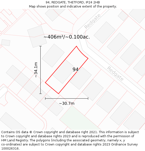 94, REDGATE, THETFORD, IP24 2HB: Plot and title map