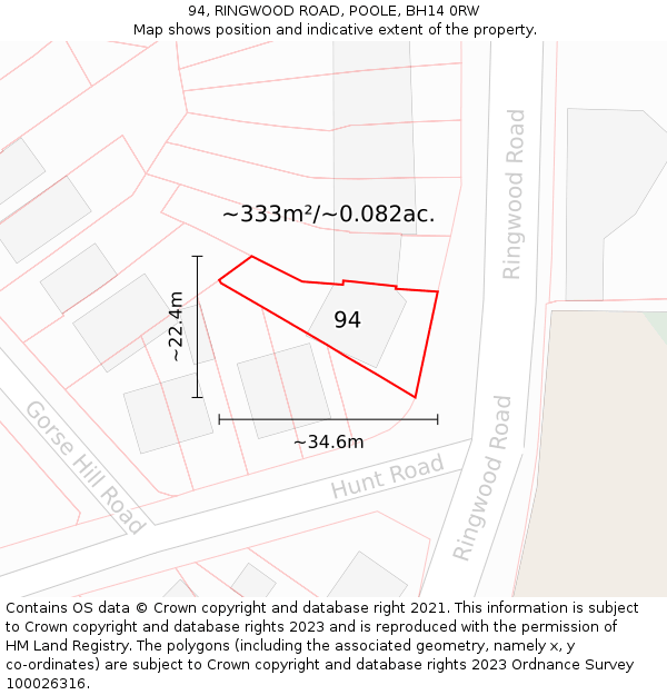 94, RINGWOOD ROAD, POOLE, BH14 0RW: Plot and title map