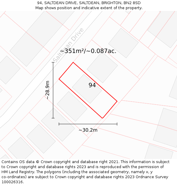 94, SALTDEAN DRIVE, SALTDEAN, BRIGHTON, BN2 8SD: Plot and title map