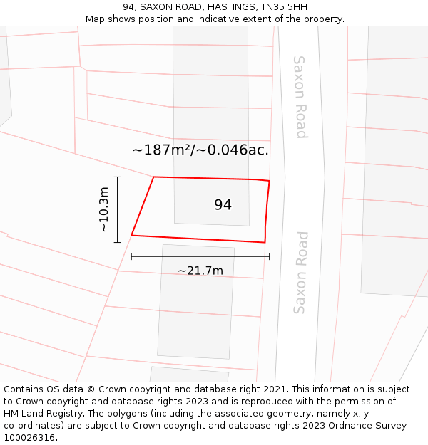 94, SAXON ROAD, HASTINGS, TN35 5HH: Plot and title map