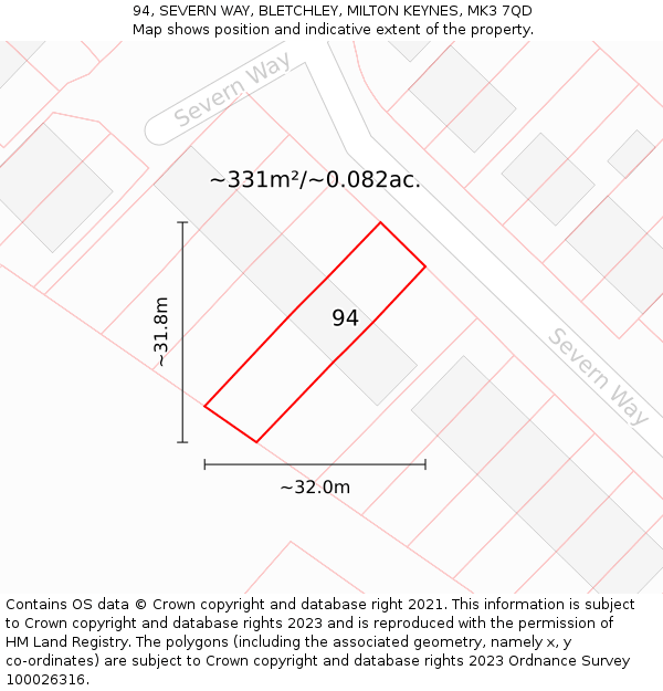 94, SEVERN WAY, BLETCHLEY, MILTON KEYNES, MK3 7QD: Plot and title map