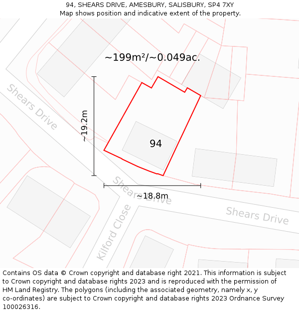 94, SHEARS DRIVE, AMESBURY, SALISBURY, SP4 7XY: Plot and title map
