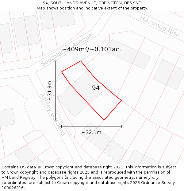 94, SOUTHLANDS AVENUE, ORPINGTON, BR6 9ND: Plot and title map