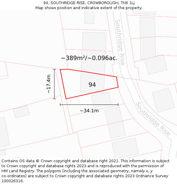 94, SOUTHRIDGE RISE, CROWBOROUGH, TN6 1LJ: Plot and title map