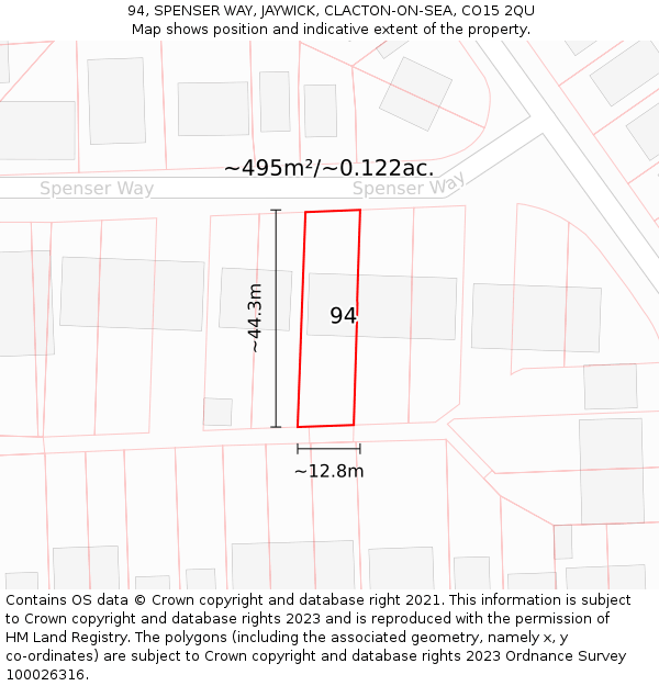 94, SPENSER WAY, JAYWICK, CLACTON-ON-SEA, CO15 2QU: Plot and title map