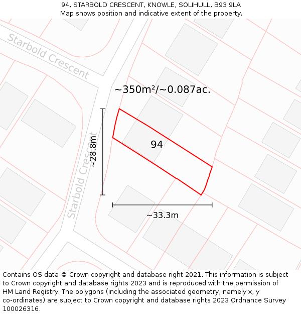 94, STARBOLD CRESCENT, KNOWLE, SOLIHULL, B93 9LA: Plot and title map