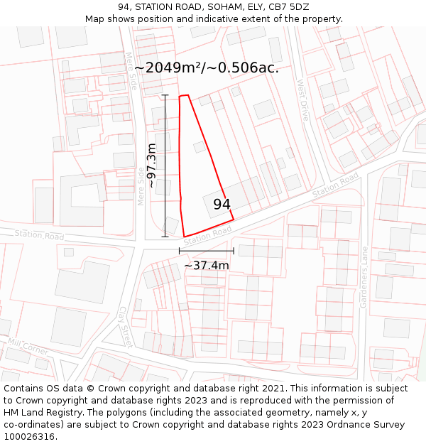 94, STATION ROAD, SOHAM, ELY, CB7 5DZ: Plot and title map