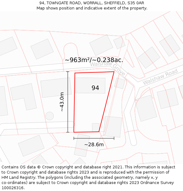 94, TOWNGATE ROAD, WORRALL, SHEFFIELD, S35 0AR: Plot and title map