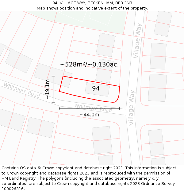 94, VILLAGE WAY, BECKENHAM, BR3 3NR: Plot and title map