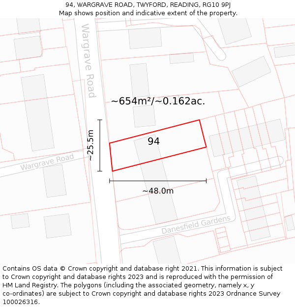 94, WARGRAVE ROAD, TWYFORD, READING, RG10 9PJ: Plot and title map