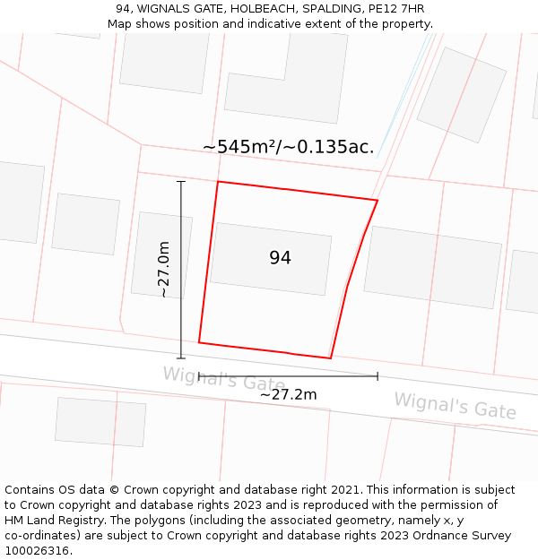 94, WIGNALS GATE, HOLBEACH, SPALDING, PE12 7HR: Plot and title map