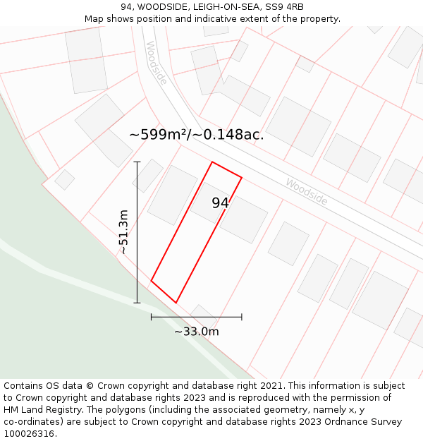 94, WOODSIDE, LEIGH-ON-SEA, SS9 4RB: Plot and title map
