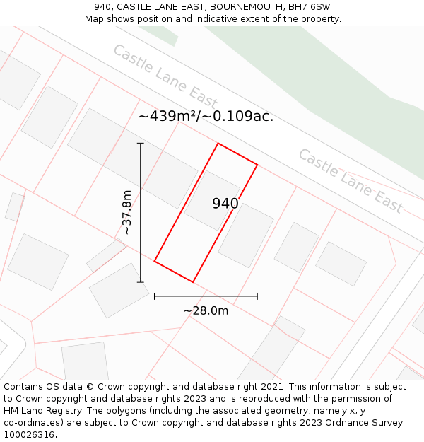 940, CASTLE LANE EAST, BOURNEMOUTH, BH7 6SW: Plot and title map