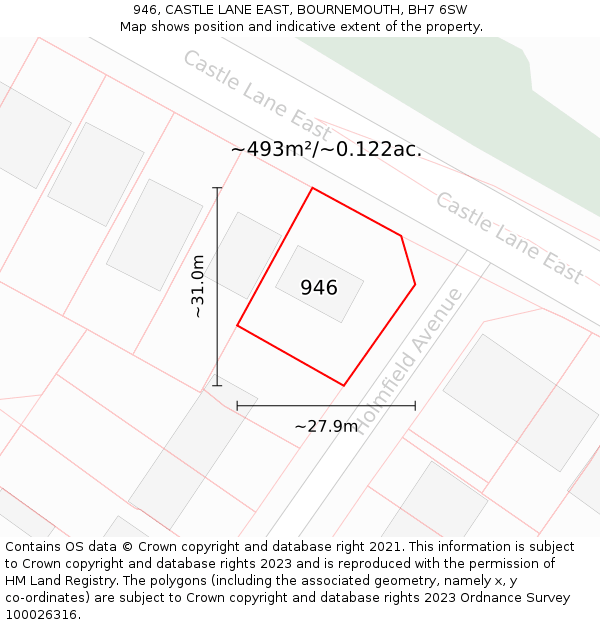 946, CASTLE LANE EAST, BOURNEMOUTH, BH7 6SW: Plot and title map