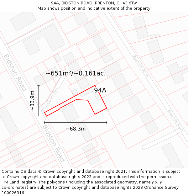 94A, BIDSTON ROAD, PRENTON, CH43 6TW: Plot and title map