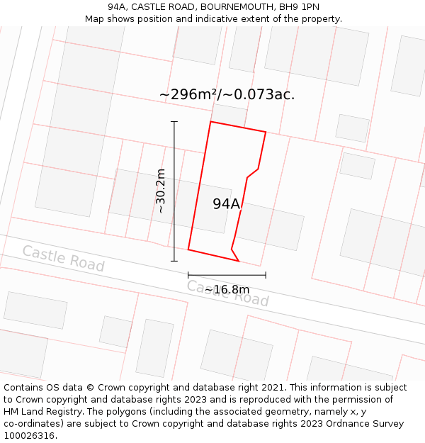 94A, CASTLE ROAD, BOURNEMOUTH, BH9 1PN: Plot and title map