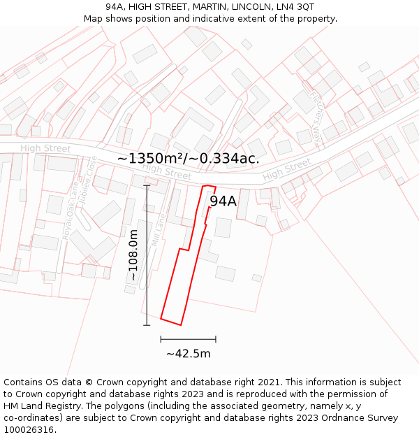 94A, HIGH STREET, MARTIN, LINCOLN, LN4 3QT: Plot and title map