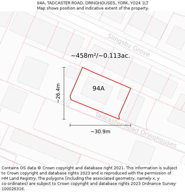 94A, TADCASTER ROAD, DRINGHOUSES, YORK, YO24 1LT: Plot and title map
