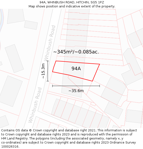 94A, WHINBUSH ROAD, HITCHIN, SG5 1PZ: Plot and title map